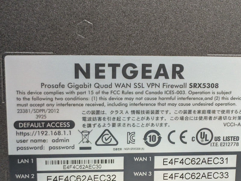 NETGEAR SRX5308 ProSAFE Quad WAN Gigabit SSL VPN Firewall Router  Q-