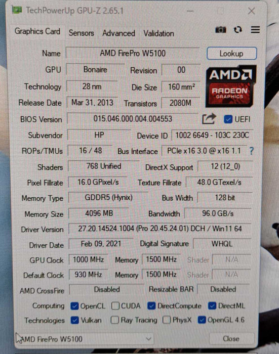 AMD FirePro W5100 4GB GDDR5 Graphics Card | 4x DisplayPort