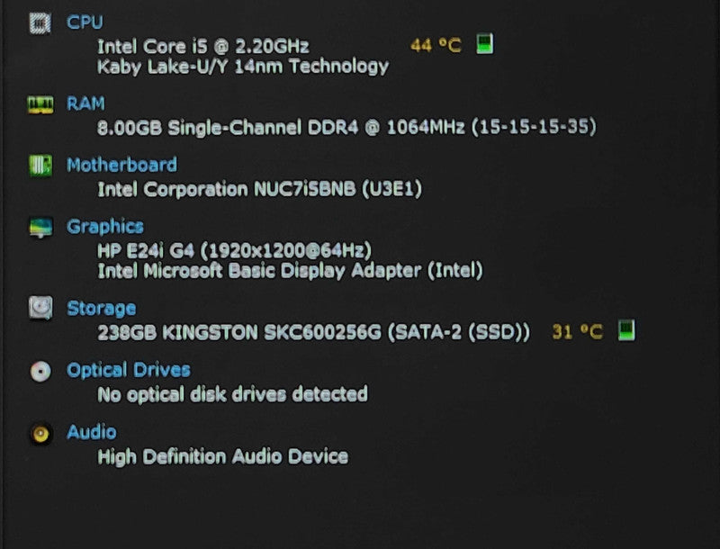 Intel NUC7i5BNH NUC Mini PC i5-7260U 2.20GHz, 8GB DDR4, 256GB SSD
