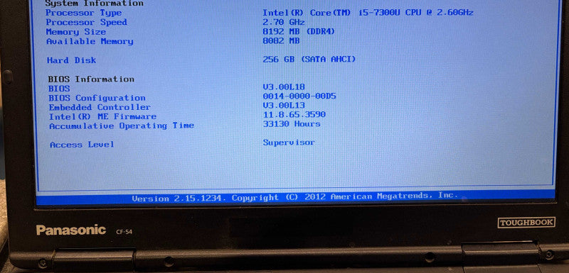 Panasonic ToughBook CF-54 i5-7300U 8GB RAM 256GB SSD 33130Hrs READ!