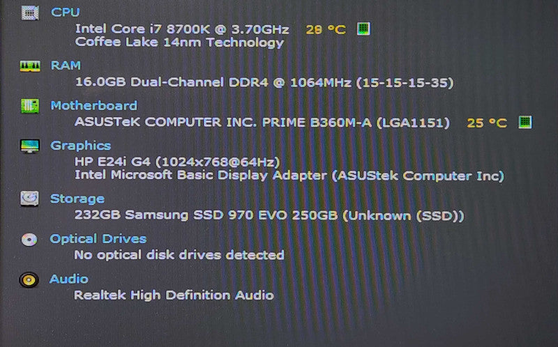 Custom PC, ASUS PRIME B360M-A, i7-8700K 3.70GHz, 16GB DDR4, 250GB NVMe