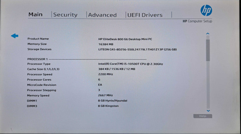 HP EliteDesk 800 G6 Mini PC i5-10500T @2.30GHz, 16GB DDR4, 256GB NVMe, 65W