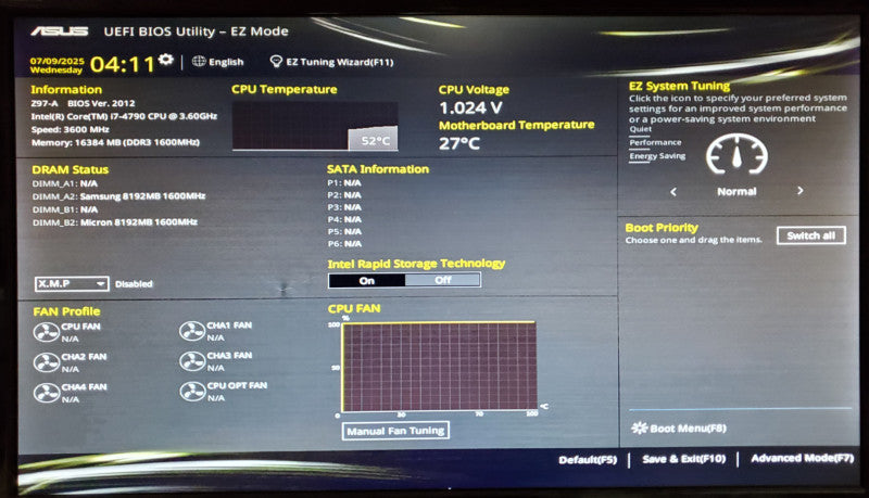 ASUS Z97-A Motherboard Core i7-4790 16GB DDR3 - No I/O Shield/Cooler