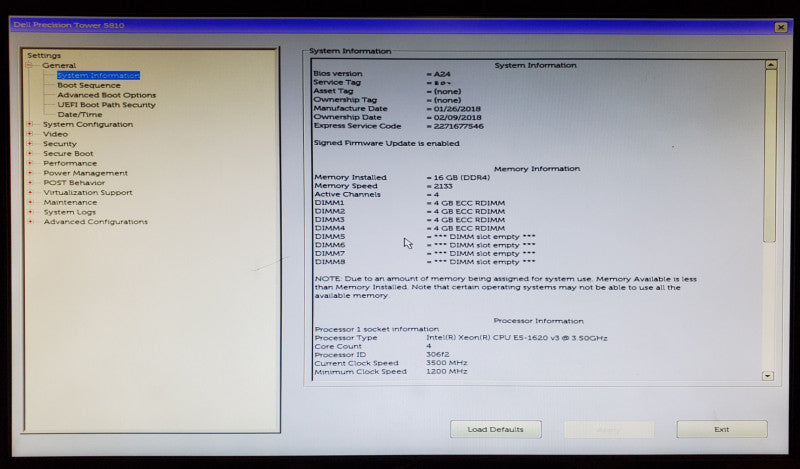 Dell Precision T5810 Xeon E5-1620 v3 16GB DDR4 K620 - No HDD