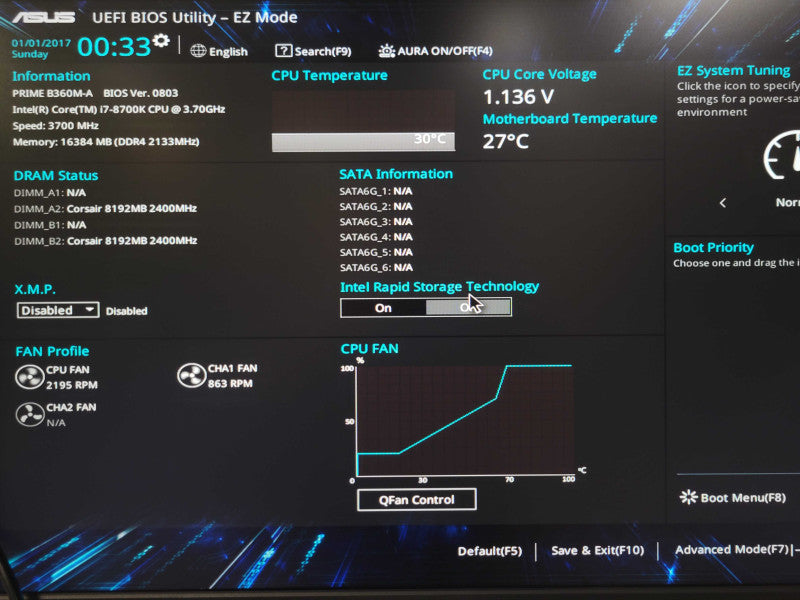 Custom/Asus Desktop PC, Core I7-8700K 3.70GHz, 16GB DDR4, No SSD/HDD _