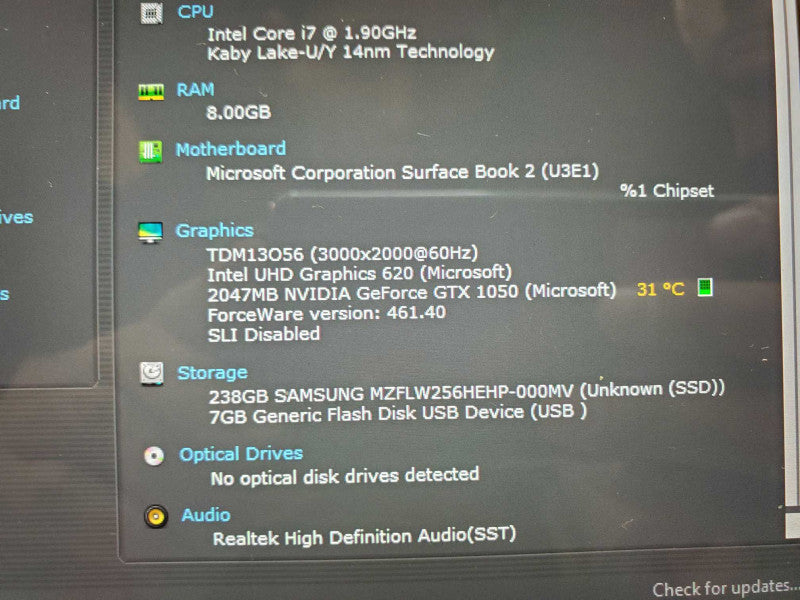 Microsoft Surface Book 2 13.5"|  i7-8650U 1.9GHz 256GB SSD 8GB Ram GTX1050   Lap200