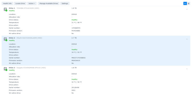 Synology DiskStation DS918+ 4-Bay NAS, 8GB DDR3, 2x2TB &1x 3TB HDDs