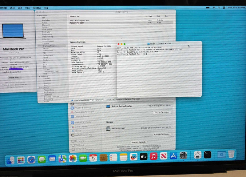 Apple MacBook Pro 15" 2018 17-8750H Radeon Pro 555X For Parts/Repair READ!