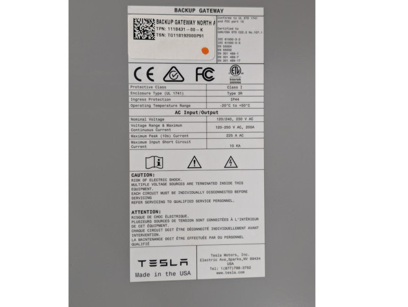 Tesla Backup Gateway 1 1118431-00-K North America Please READ   -
