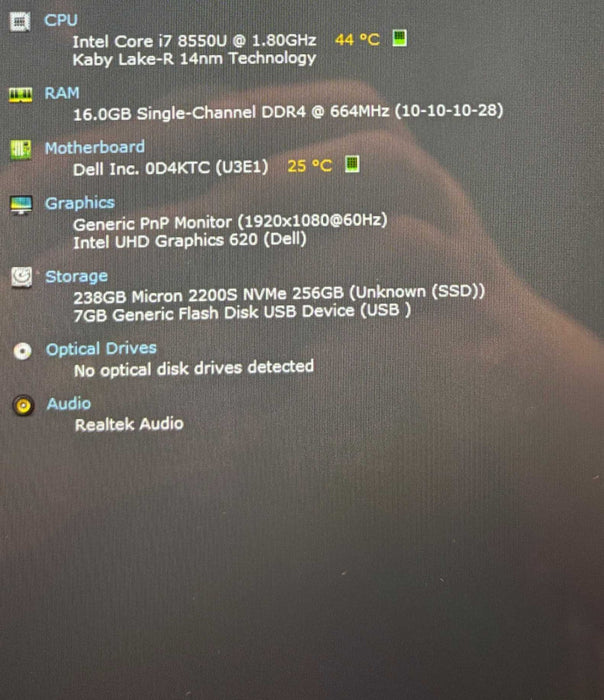 Dell Inspiron 7573 TOUCH Core i7-8550U@1.8GHz 16GB RAM 256GB SSD READ  Lap200