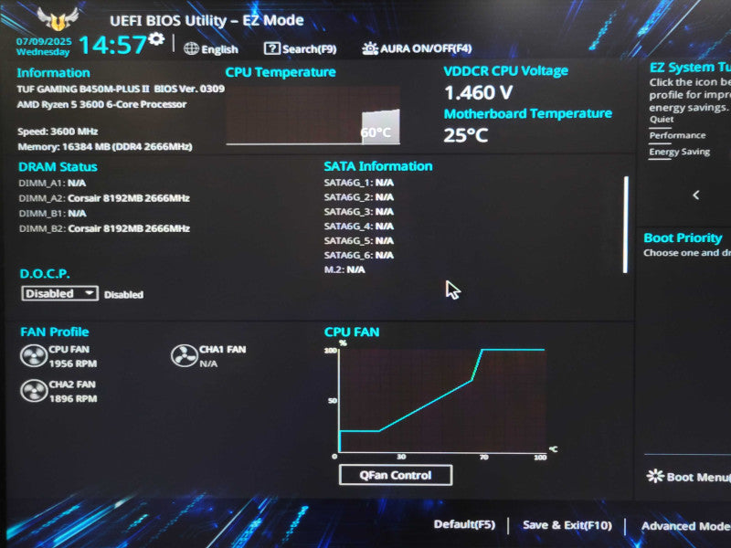 Asus TUF GAMING B450M-PLUS II board w/ Ryzen 5 3600, 16GB DDR4, GT710 GPU _