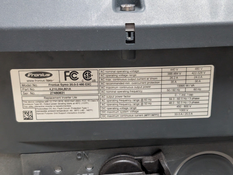Fronius Symo 20.0-3 480 EXC MPP 20KW Power Inverter  -