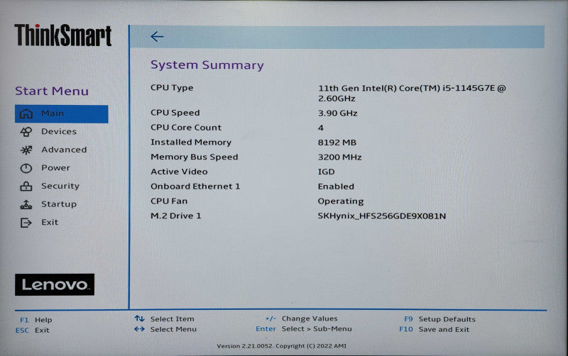 Lenovo ThinkSmart Core, i5-1145G7E 2.60GHz, 8GB DDR4, 256GB NVMe, 90W PWR