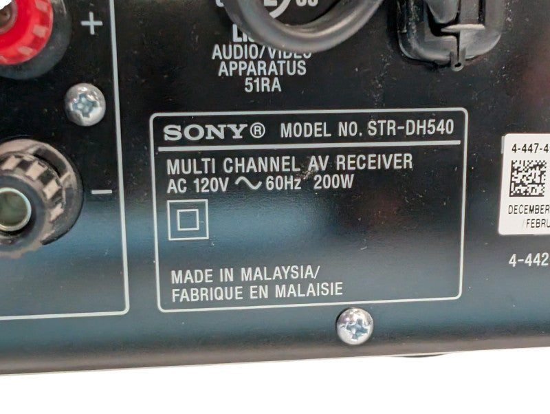 SONY 4K 5.2 channel HDMI AV Receiver STR-DH540  -
