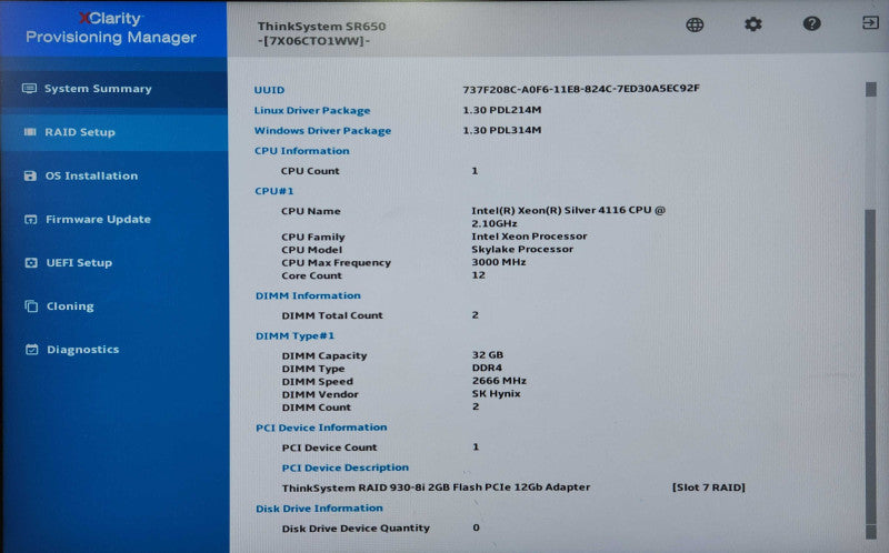 Lenovo SR650 2U 8x2.5", Xeon Silver 4116, 64GB DDR4, 4x1TB SAS, RAID 930-8i