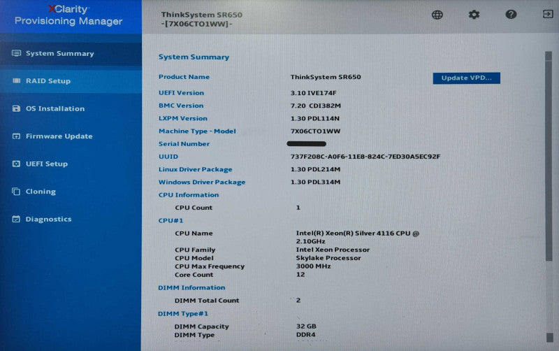 Lenovo SR650 2U 8x2.5", Xeon Silver 4116, 64GB DDR4, 4x1TB SAS, RAID 930-8i