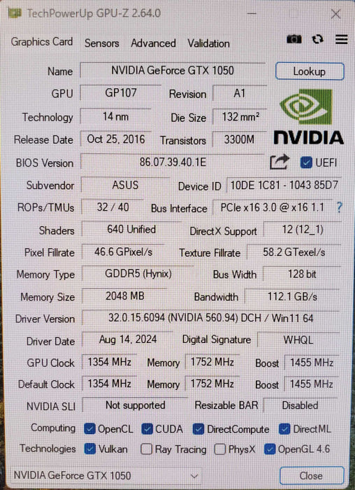 ASUS Phoenix GeForce GTX 1050 2GB GDDR5 GPU - 1xHDMI 1xDVI 1xDP