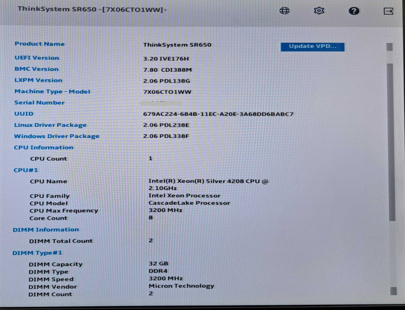 Lenovo SR650 2U 8x 3.5" | Xeon Silver 4208 @2.10GHz, 64GB DDR4, 930-8i RAID