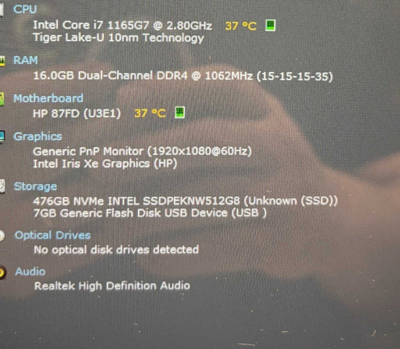 HP Laptop 14 Core i7-1165G7@2.8GHz 16GB RAM 512GB SSD READ  Lap200