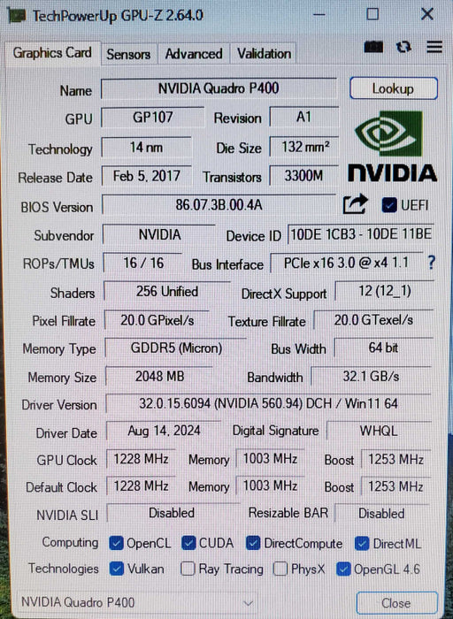 NVIDIA Quadro P400 2GB GDDR5 Graphics Card 3x MiniDP