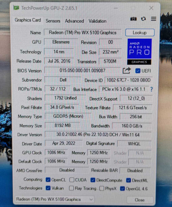 AMD Radeon PRO WX 5100 8GB GDDR5 Graphics Card | 4x DisplayPort