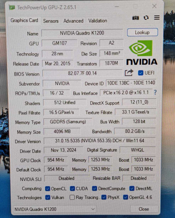 NVIDIA Quadro K1200 4GB GDDR5 Graphics Card | 4x Mini DP Low Profile