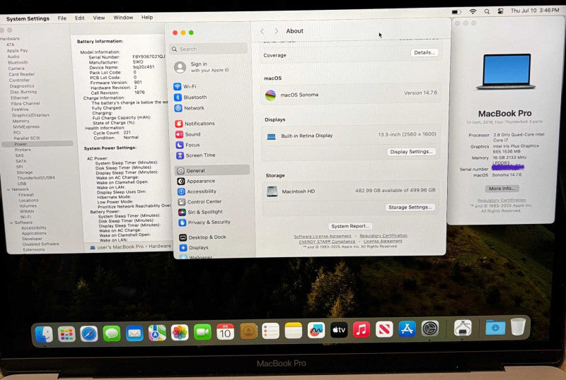 Apple MacBook Pro 13" 2019 Touch Bar i7-8569U 16GB RAM 512GB SSD READ