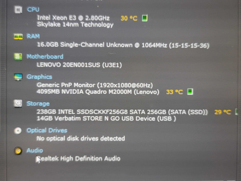 Lenovo ThinkPad P50 Xeon E3-1505m 16GB DDR4 Quadro M2000M 256GB SSD READ  β Lap200