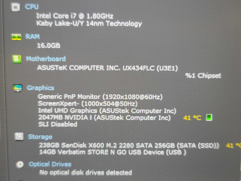 ASUS ZENBOOK 14 UX434F i7-10510U 16GB RAM MX250 256GB M.2 SSD READ β Lap200