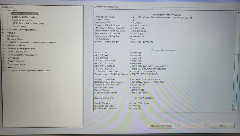 Dell Precision 7750 I9-10885H 64GB DDR4 2x 500GB nVME Quadro RTX 4000, SEE _ Lap200