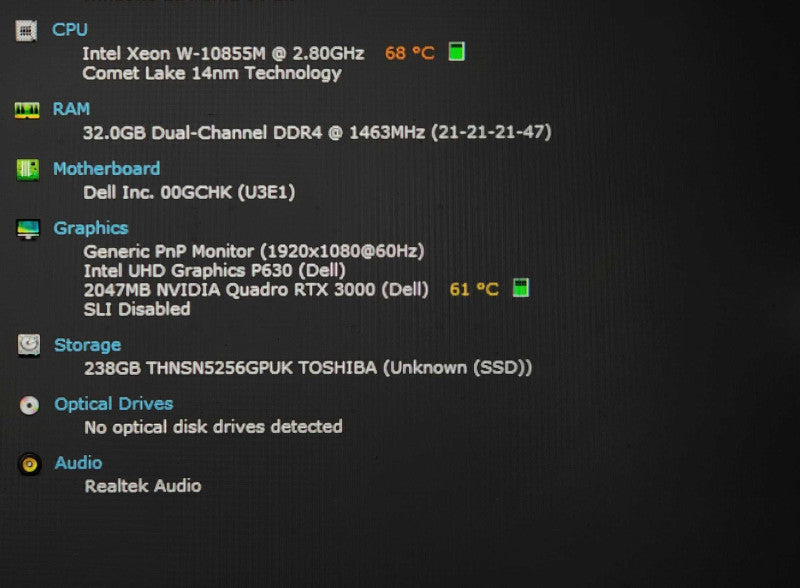Dell Precision 7750, Xeon W-10855M 2.80GHz, 32GB DDR4, 256GB NVMe, RTX3000  Lap200