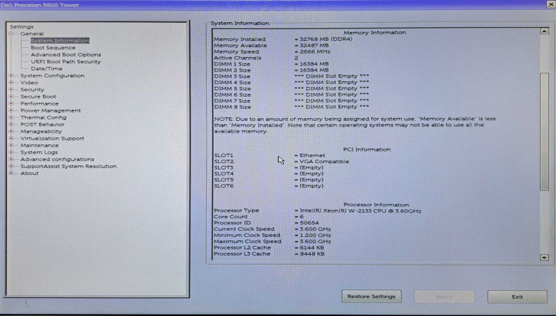 Dell Precision 5820 | Xeon W-2133 @3.60GHz, 32GB DDR4, Quadro P400, 2x 2TB HDD
