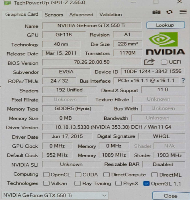 EVGA GeForce GTX 550 Ti 1GB Graphics Card Q