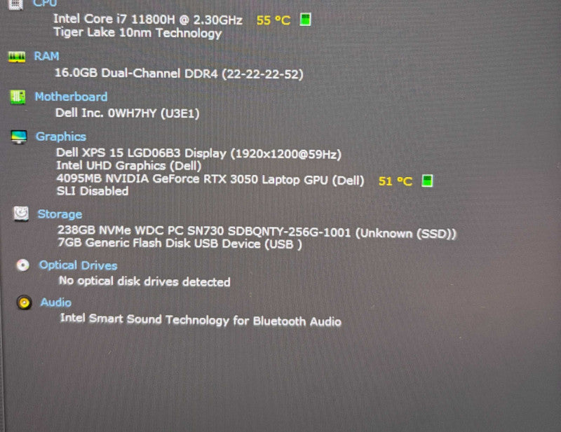 Dell XPS 15 9510 i7-11800H RTX3050 4GB GPU 16GB RAM 256GB SSD READ!  Lap200