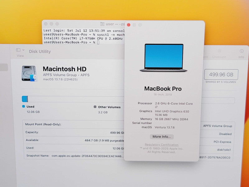 Apple Macbook Pro 2019 16" 6-Core i7-9750H @ 2.6GHz 16GB DDR4 500GB GPU (