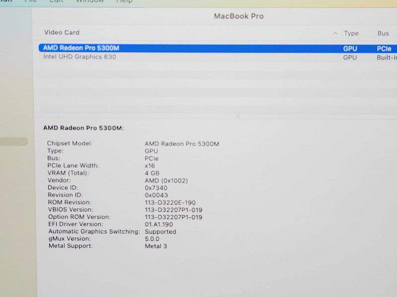 Apple Macbook Pro 2019 16" 6-Core i7-9750H @ 2.6GHz 16GB DDR4 500GB GPU (