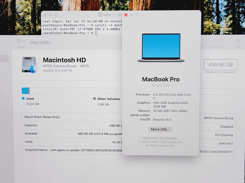 Apple Macbook Pro 2019 16" 6-Core i7-9750H @ 2.6GHz 32GB DDR4 500GB GPU (