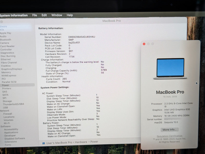 Apple MacBook PRO A1990 15-inch 2019 Intel Core i9-9880H 16GB RAM 500GB  -