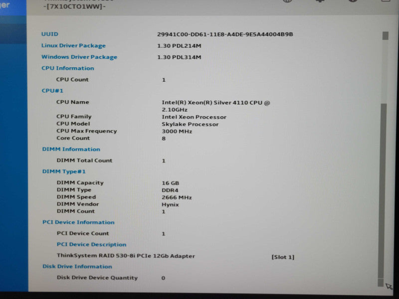 Lenovo ThinkSystem ST550 - Xeon Silver 4110 16GB DDR4 RAID 530-8i 1x PSU _