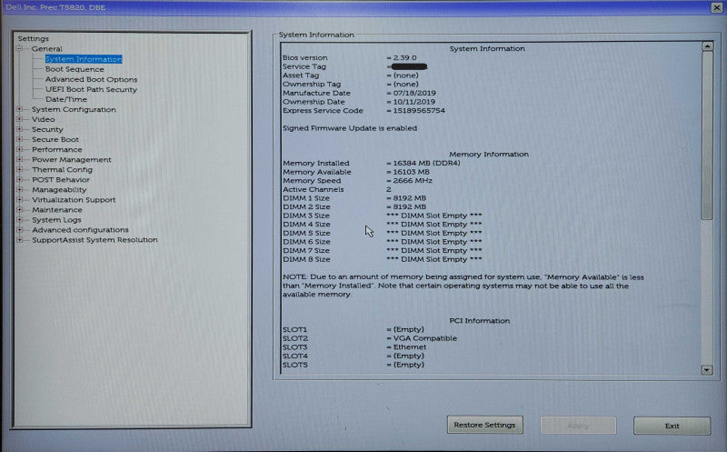 Dell T5820, Xeon W-2123 3.6GHz, 16GB DDR4, AMD W5100 GPU, 950W PSU