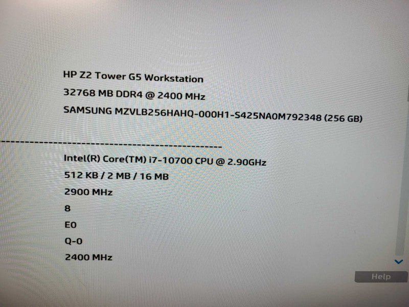 HP Z2 Tower G5 Workstation PC Intel i7-10700 32GB RAM 256GB NVMe No GPU $