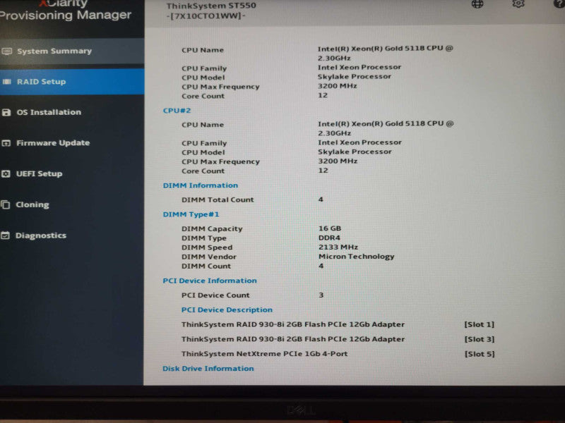 Lenovo ThinkSystem ST550, 2x Xeon Gold 5118 64GB DDR4 2x RAID 930-8i 2x PSU _
