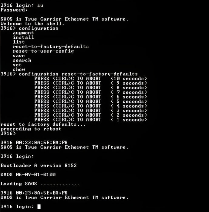 Ciena 3916 170-3916-904 Service Delivery Switch, Factory Reset