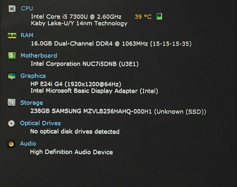 Intel NUC7i5DNK Mini PC, i5-7300U 2.60GHz, 16GB DDR4, 256GB NVMe