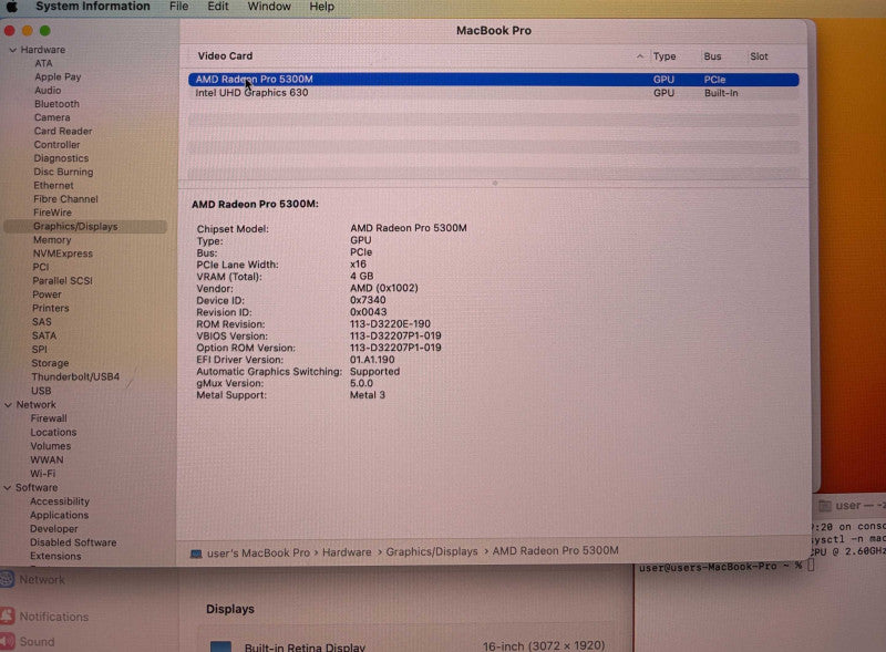 Apple MacBook Pro 16" 2019  i7-9750H Radeon Pro 5300M 16GB RAM 512SSD READ