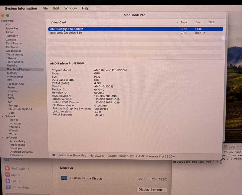 Apple MacBook Pro 16" 2019  i7-9750H Radeon Pro-5300M 32GB RAM 512SSD READ