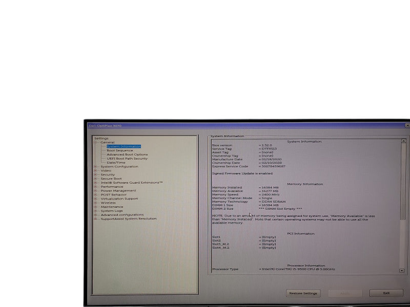Dell OptiPlex 3070 SFF i5 - 9500 @ 3.00GHz 16GB DDR4 Ram Qθ