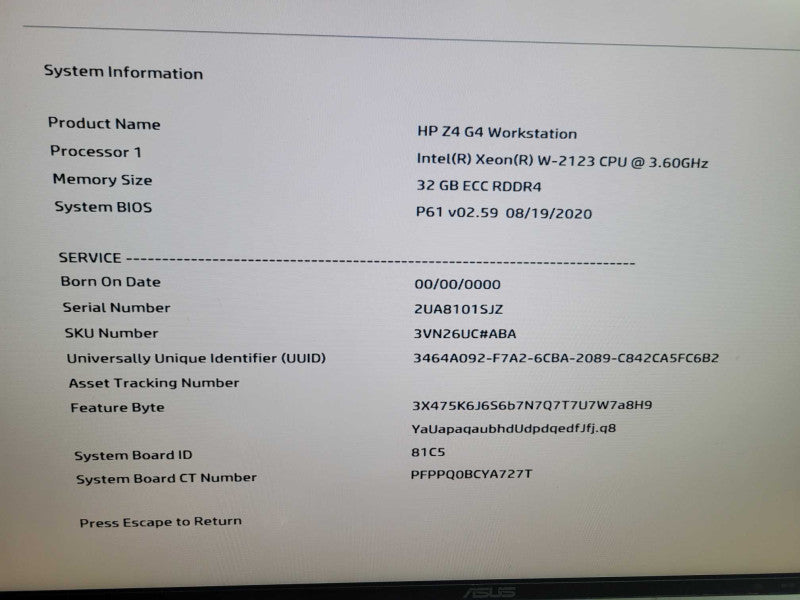 HP Z4 G4 - Xeon W-2123 32GB DDR4 NO HDD NO GPU 750W PSU %