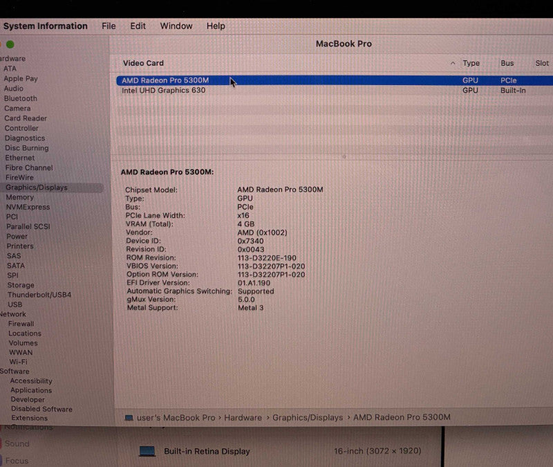 Apple MacBook Pro 16" 2019  i7 9750H Radeon Pro 5300M 32GB RAM 512SSD READ!
