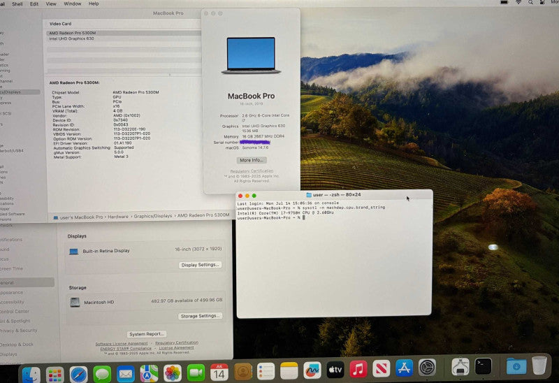 Apple MacBook Pro 16" 2019  i7 9750H Radeon Pro 5300M 16GB RAM 512SSD READ